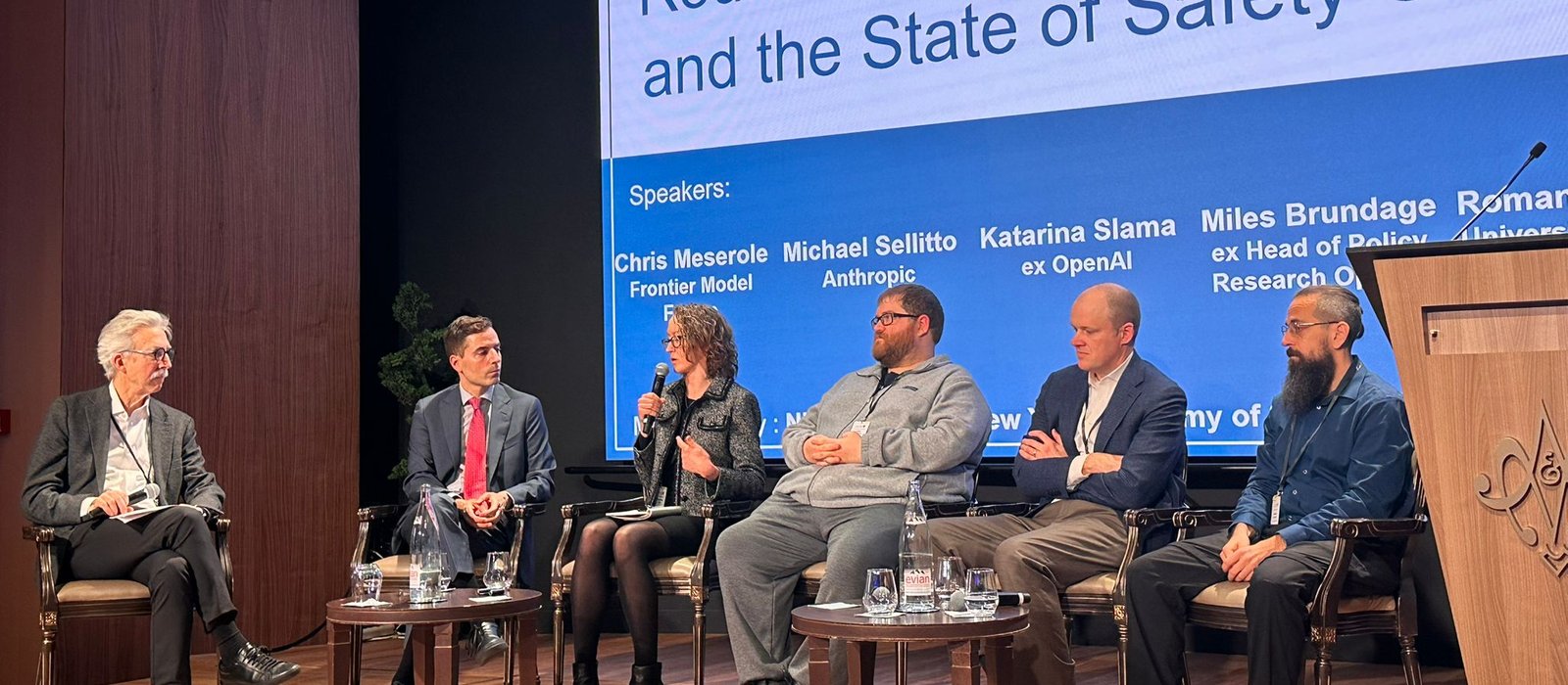 Katarina Slama speaking on a roundtable panel at AI Safety Connect in Paris